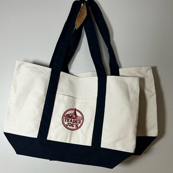 Lot of 2 Trader Joe’s Canvas Tote Bag Navy Red Grocery Shopping Eco Reusable NWT - Picture 4 of 10